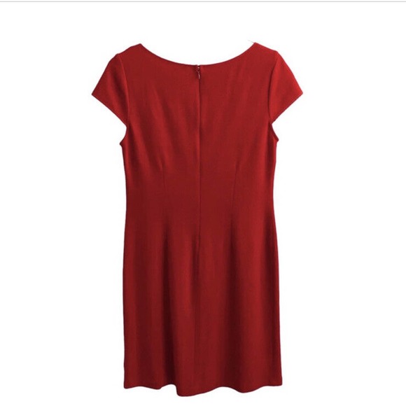 St. John Red Dress Wool Blend Scoop Neck Cap Sleeve Size 8 Career To Cocktail - Picture 3 of 7